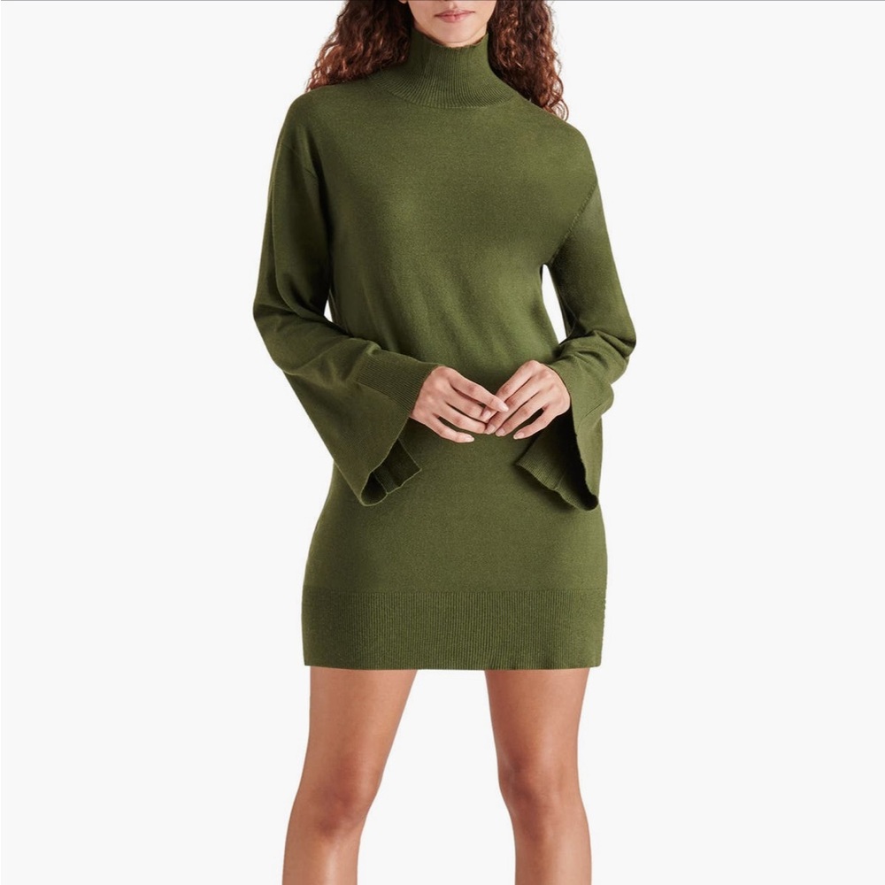 Steve Madden Long Sleeve Sweater Minidress Green